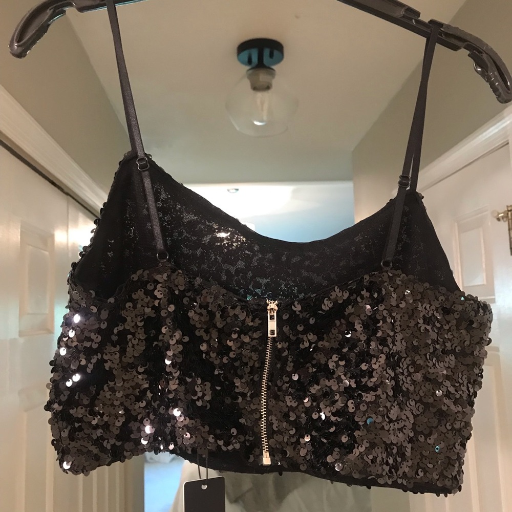 NWT 2 Pc Sequin Pants & Cropped Top Set - Black.  Available in Small. - Picture 3 of 10